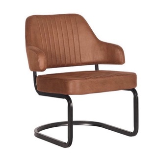 Fauteuil, cognac microvezelstof, zwart metalen onderstel